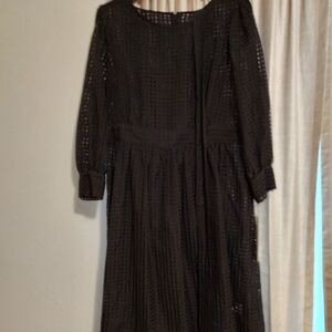 Calvin Klein Peep Thru Over & Underlay Black Belted Knee Length Dress, NWT, 14